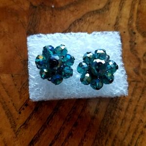 Teal cluster earrings